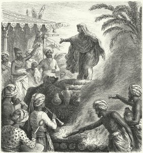 Suttee, hindu temetési szokás (metszet) alkotó: Heinrich Leutemann