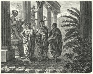 Augustus római császár, Gaius Maecenas és Vergilius (metszet) alkotó: Heinrich Leutemann