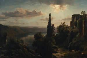 Kilátás a Nemi-tóra az Alban-hegységben, Róma közelében alkotó: Heinrich Louis Theodor Gurlitt