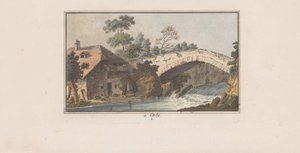Ház egy folyón átívelő híd mellett Orbe városában à Orbe (cím a tárgyon) Svájci tájak (sorozat címe) Sammlung einiger Aussichten in der Schweiz (sorozat címe)