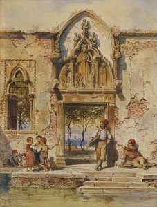 Műfaji jelenet Velencében alkotó: Heinrich Stohl