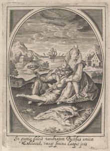 Egy pár ül a földön, a férfi serleget tart, és nekidőlt a..., kb. 1585-1621.