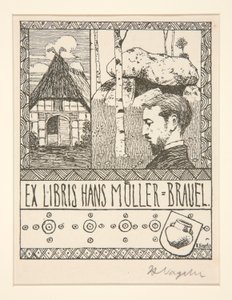 Könyvtábla: Ex Libris Hans Mueller-Blauel alkotó: Heinrich Vogeler