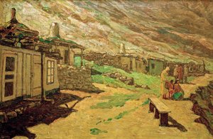 Régi falu a Kaukázusban, 1940. alkotó: Heinrich Vogeler