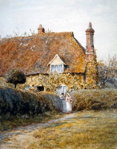 A Cottage Gate mellett (akvarell papíron) alkotó: Helen Allingham