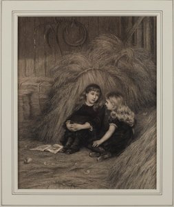 Két lány egy pajtában (tinta papíron) alkotó: Helen Allingham