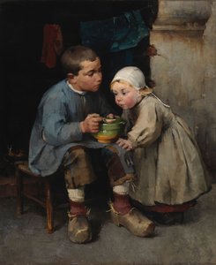 Egy fiú eteti a kishúgát alkotó: Helene Schjerfbeck