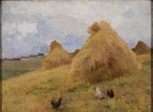 Chickens among Cornstooks, 1888 körül (olaj, vászon) alkotó: Helene Schjerfbeck