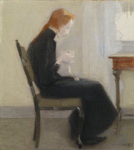 Lány horgolás - Lány horgolás, Schjerfbeck, Helene (1862-1946). olajfestmény alkotó: Helene Schjerfbeck