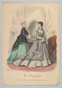 Két nő tükörrel, 868. sz., La Elegancia San Sebastian, 19. század. alkotó: Heloise Leloir