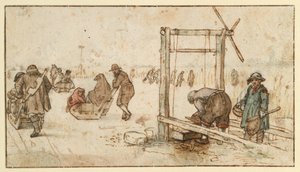 Három szán a jégen alkotó: Hendrick Avercamp