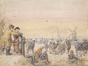 Élvezzük a jeget, 1630 (toll és wc papíron) alkotó: Hendrick Avercamp