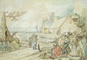Tájkép cigány jövendőmondókkal alkotó: Hendrick Avercamp