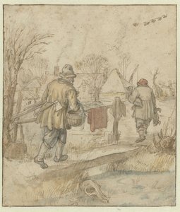 A kacsavadászok visszatérése / verso: Hajóvázlatok és egy téli ruhás férfi alkotó: Hendrick Avercamp