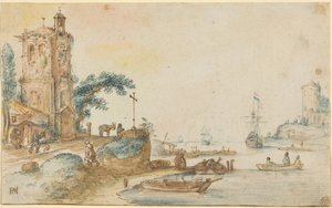 Jelenet bal oldalon álló toronnyal alkotó: Hendrick Avercamp