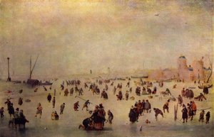 Korcsolyázás jelenet alkotó: Hendrick Avercamp