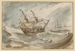 Viharos tenger nagy vitorláshajóval alkotó: Hendrick Avercamp