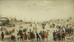 Téli jelenet egy befagyott csatornán alkotó: Hendrick Avercamp