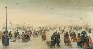 Téli örömök a város előtt. 1620 körül alkotó: Hendrick Avercamp