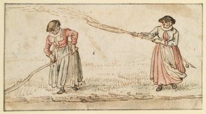 Két nő lapátokkal alkotó: Hendrick Avercamp