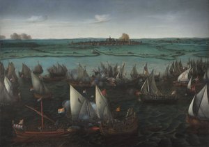 Csata holland és spanyol hajók között a Haarlemmermeer-en, 1629 körül (olaj, vászon)