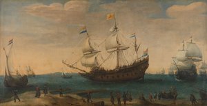 Kelet-indiaiak a tengerparton, 1600-30 körül (olaj, vászon) alkotó: Hendrick Cornelisz Vroom