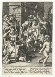 A házassági mérlegek A pénz a helyes szerelem Az esküvői mérleg Példabeszédek Karel van Mander után (sorozat címe) alkotó: Hendrick Goltzius (attributed to workshop of)
