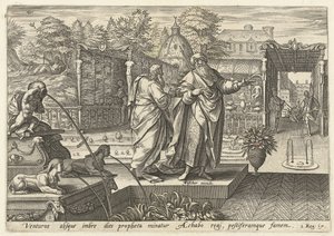 Illés megjövendöli Akháb királynak, hogy szárazság jön Illés története (sorozat címe) alkotó: Hendrick Goltzius (rejected attribution)