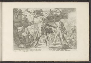 Az óriások támadása az istenek világa ellen Ovidius metamorfózisai (sorozat címe) P. Ovidius Naso újraalkotásai (sorozat címe) alkotó: Hendrick Goltzius (workshop of)