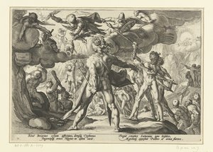 Az óriások támadása az istenek világa ellen Ovidius metamorfózisai (sorozat címe) alkotó: Hendrick Goltzius (workshop of)
