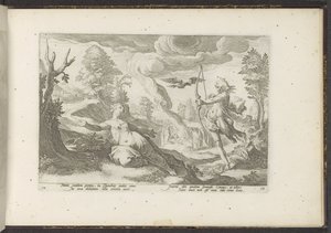 Apollo doodt Coronis Ovidius Metamorfosen (sorozat címe) Herscheppingen van P. Ovidius Naso (sorozat címe) alkotó: Hendrick Goltzius (workshop of)