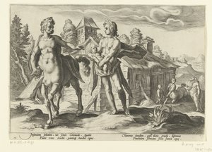 Apollón Aszklépioszt Chironra bízza Ovidius metamorfózisai (sorozat címe) alkotó: Hendrick Goltzius (workshop of)