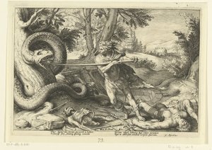 Kadmus megöli a sárkányt Ovidius metamorfózisai (sorozat címe) alkotó: Hendrick Goltzius (workshop of)
