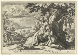 Clymene kinevezi Phaethont az apjának, a napistennek Ovidius metamorfózisai (sorozat címe) alkotó: Hendrick Goltzius (workshop of)