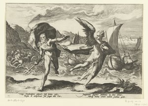 A karnis een kraaivá változik Neptunusz és Coronis Ovidius Metamorfosen (sorozat címe) alkotó: Hendrick Goltzius (workshop of)