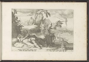 Corvus elkapja a lányt, Coronist Ovidius metamorfózisai (sorozat címe) P. Ovidius Naso újraalkotásai (sorozat címe) alkotó: Hendrick Goltzius (workshop of)
