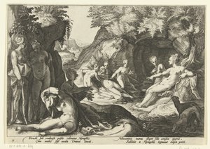 Diana felfedezi Callisto terhességét Ovidius metamorfózisai (sorozat címe) alkotó: Hendrick Goltzius (workshop of)