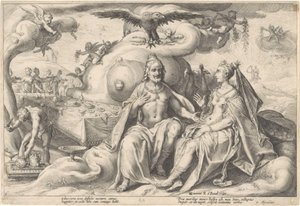Jupiter és Juno megbeszélése Ovidius metamorfózisai (sorozat címe) alkotó: Hendrick Goltzius (workshop of)