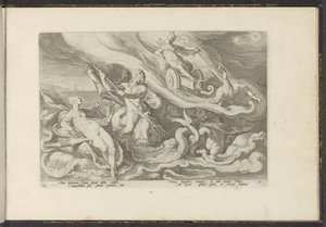 Juno panaszkodik Thetisnek és Oceanusnak Ovidius metamorfózisai (sorozat címe) P. Ovidius Naso újraalkotásai (sorozat címe) alkotó: Hendrick Goltzius (workshop of)