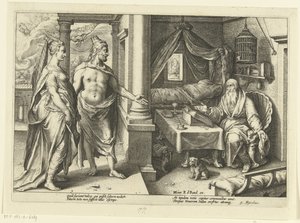 Juno és Jupiter Tiresiasszal konzultál Ovidius metamorfózisai (sorozat címe) alkotó: Hendrick Goltzius (workshop of)
