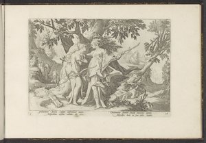 A Jupiter Diana képében csábítja el Callistót Ovidius metamorfózisai (sorozat címe) P. Ovidius Naso újraalkotásai (sorozat címe) alkotó: Hendrick Goltzius (workshop of)