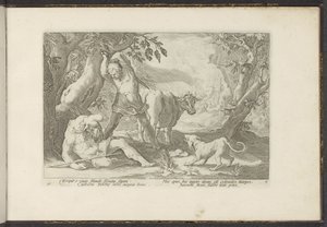 Mercurius doodt Argus Ovidius metamorfózisai (sorozat címe) A Herescheppingen van P. Ovidius Naso (sorozat címe) alkotó: Hendrick Goltzius (workshop of)