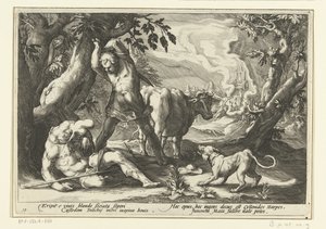 Mercurius doodt Argus Ovidius metamorfózisai (sorozat címe) alkotó: Hendrick Goltzius (workshop of)