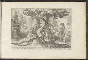 Mercury és Battus Ovidius Metamorfosen (sorozat címe) Herscheppingen van P. Ovidius Naso (sorozat címe) alkotó: Hendrick Goltzius (workshop of)