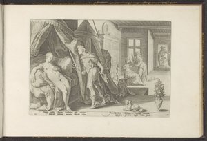 Mercurius a Herses kamerában Ovidius metamorfózisai (sorozat címe) A Herescheppingen van P. Ovidius Naso (sorozat címe) alkotó: Hendrick Goltzius (workshop of)