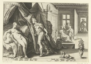 Mercurius a Herses kamerában Ovidius metamorfózisai (sorozat címe) alkotó: Hendrick Goltzius (workshop of)