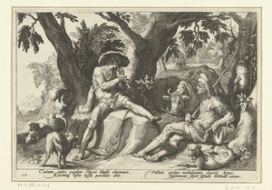Mercury furulyázik Argusnak Ovidius metamorfózisai (sorozat címe) alkotó: Hendrick Goltzius (workshop of)