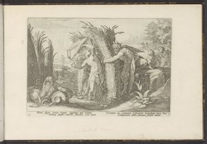 Kenyér és Szirinx Ovidius metamorfózisai (sorozat címe) A Herescheppingen van P. Ovidius Naso (sorozat címe) alkotó: Hendrick Goltzius (workshop of)