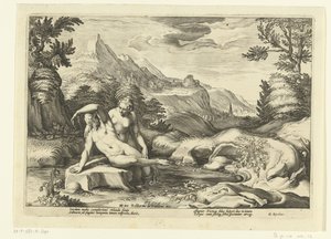 Salmacis és Hermaphroditus Ovidius Metamorfosen (sorozat címe) alkotó: Hendrick Goltzius (workshop of)