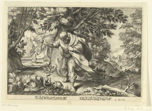 Tiresias megüt két párosodó kígyót Ovidius metamorfózisai (sorozat címe) alkotó: Hendrick Goltzius (workshop of)